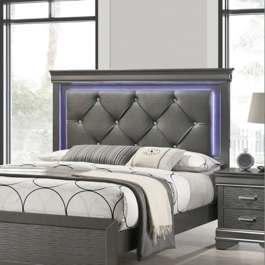 Dark Gray LED Tufted Headboard