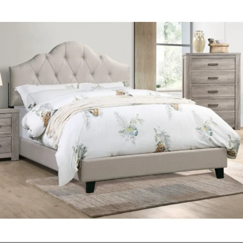 Contemporary Light Brown Tufted Bed