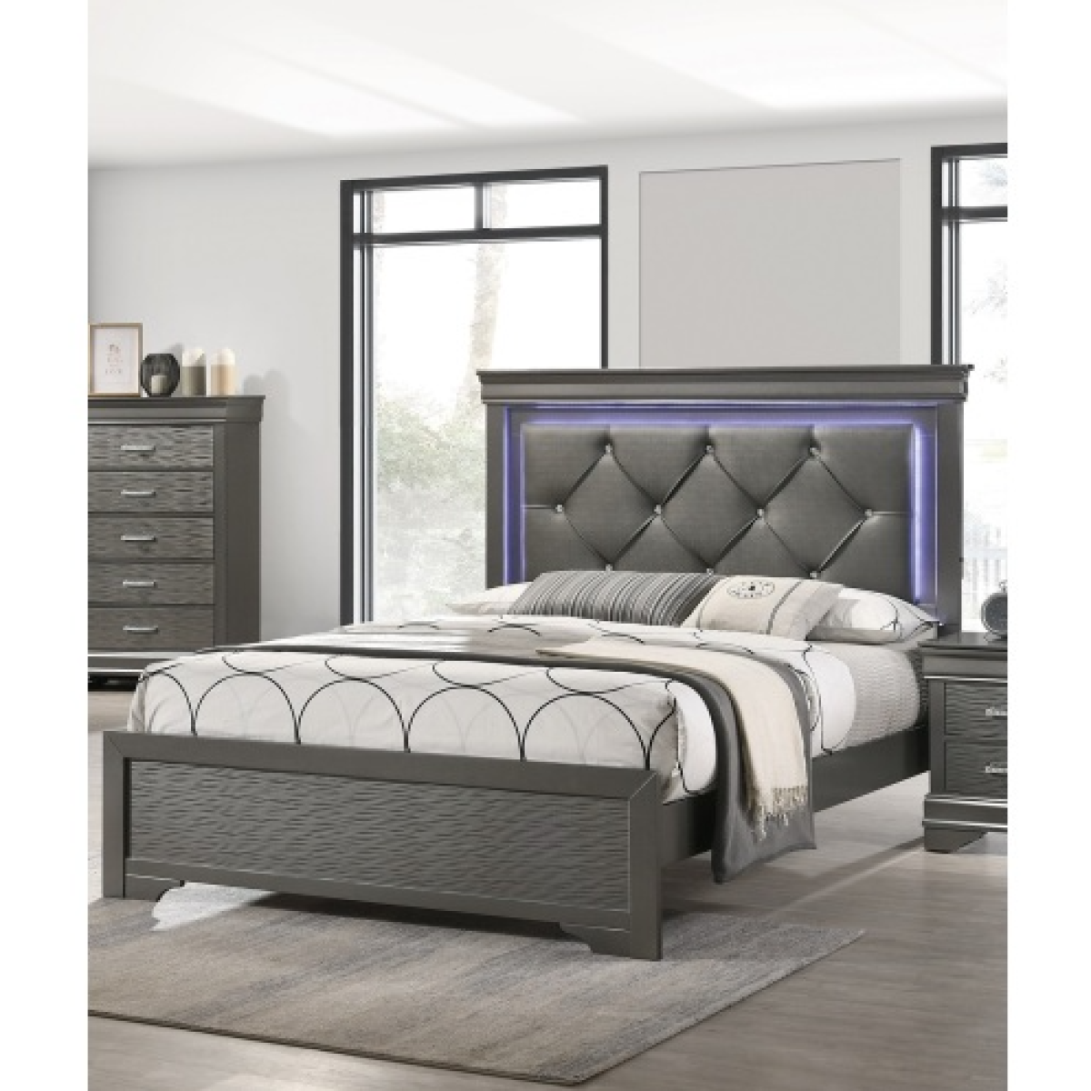 Dark Gray LED Tufted Headboard